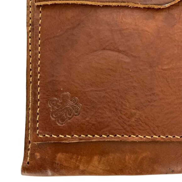 Vintage Leather Double Pocket Snap Closure Envelope Clutch with Octopus Logo - Picture 3 of 7